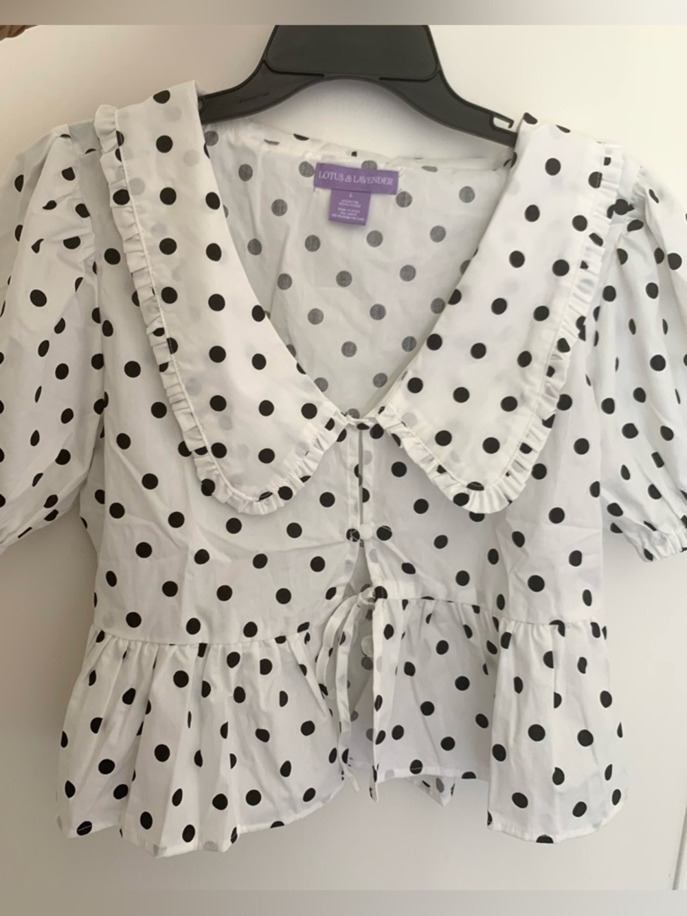 NWOT White Polka Dot Peplum Blouse